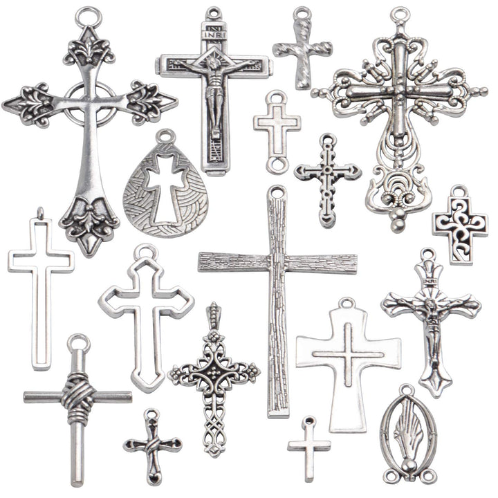 Cross Pendants Collection, 18 Pieces Mixed Jesus Christ