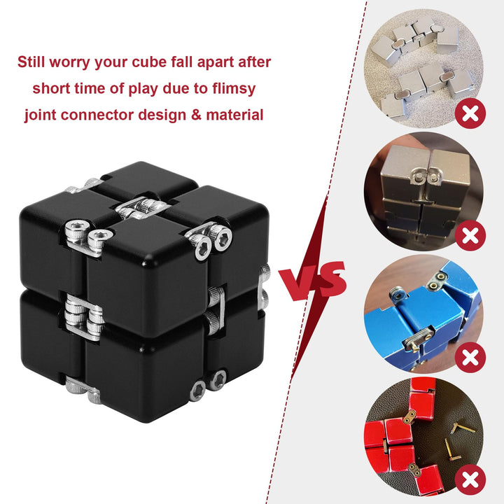 Aluminum Alloy Metal Infinity Cube Fidget Cube (6 Colors) Handheld Fidget Toy Desk Toy with Cool Case Infinity Magic Cube Relieve Stress Anxiety ADHD OCD for Kids and Adults (Black)