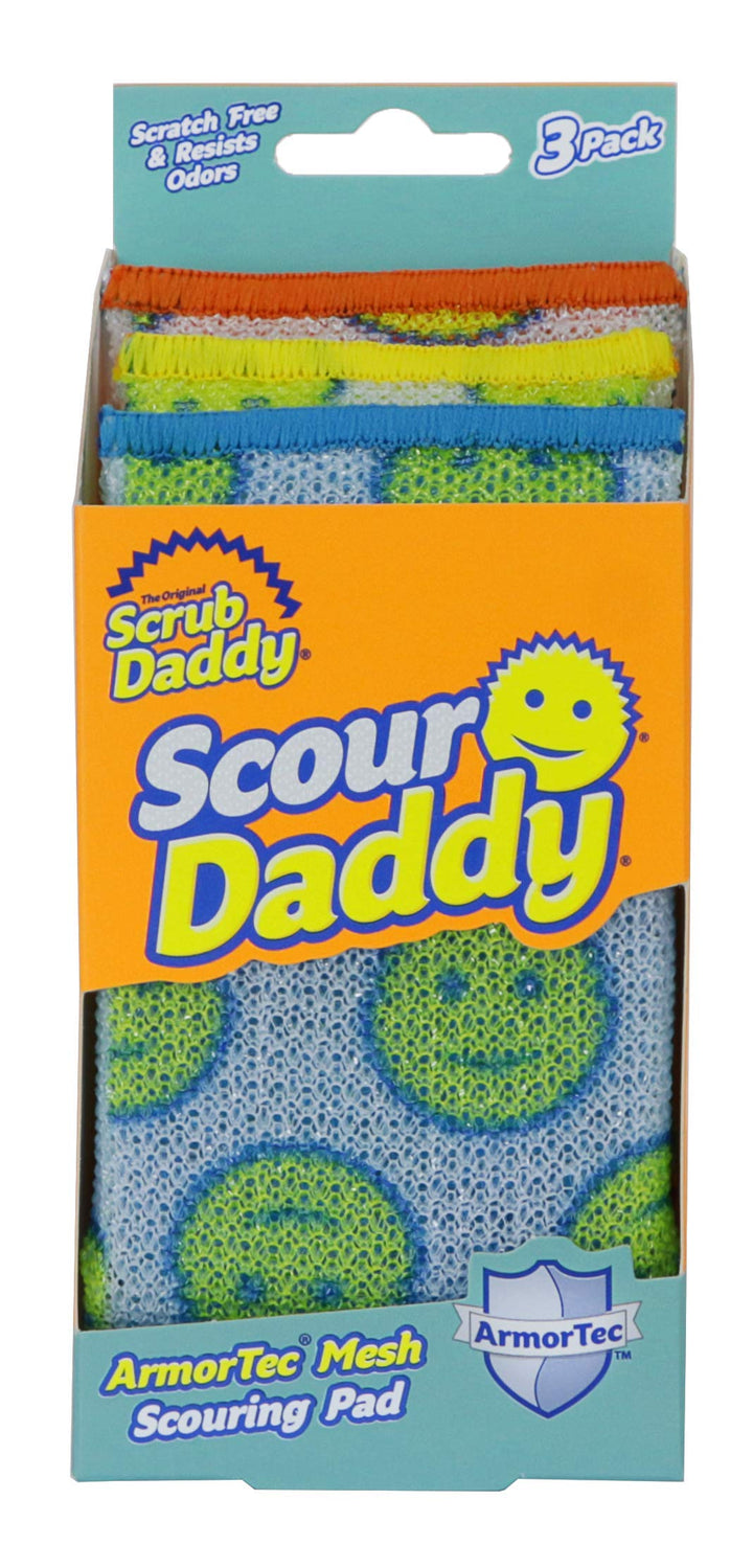 Scrub Daddy Scour Pads - Scour Daddy - Multi-Surface Scouring Pad, Absorbent, Durable, FlexTexture Sponge, Soft in Warm Water, Firm in Cold, Scratch Free, Odor Resistant, Easy to Clean 3ct (Pack of 1)