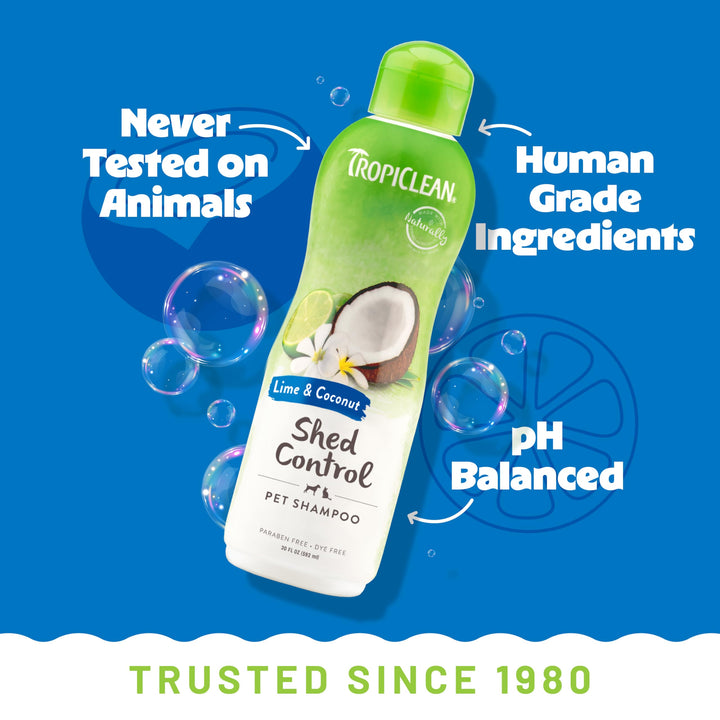 Deshedding Dog Shampoo, Fast-Acting Shedding Control &amp; Coat Softener, Puppy Safe, Made in USA, Lime &amp; Coconut Scent, Cat Friendly, 20oz.