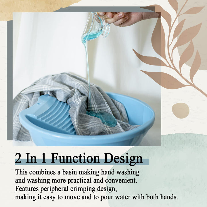 Washboard Washing Clothes Hand Wash Board - Bucket, Basin for Laundry, Blue
