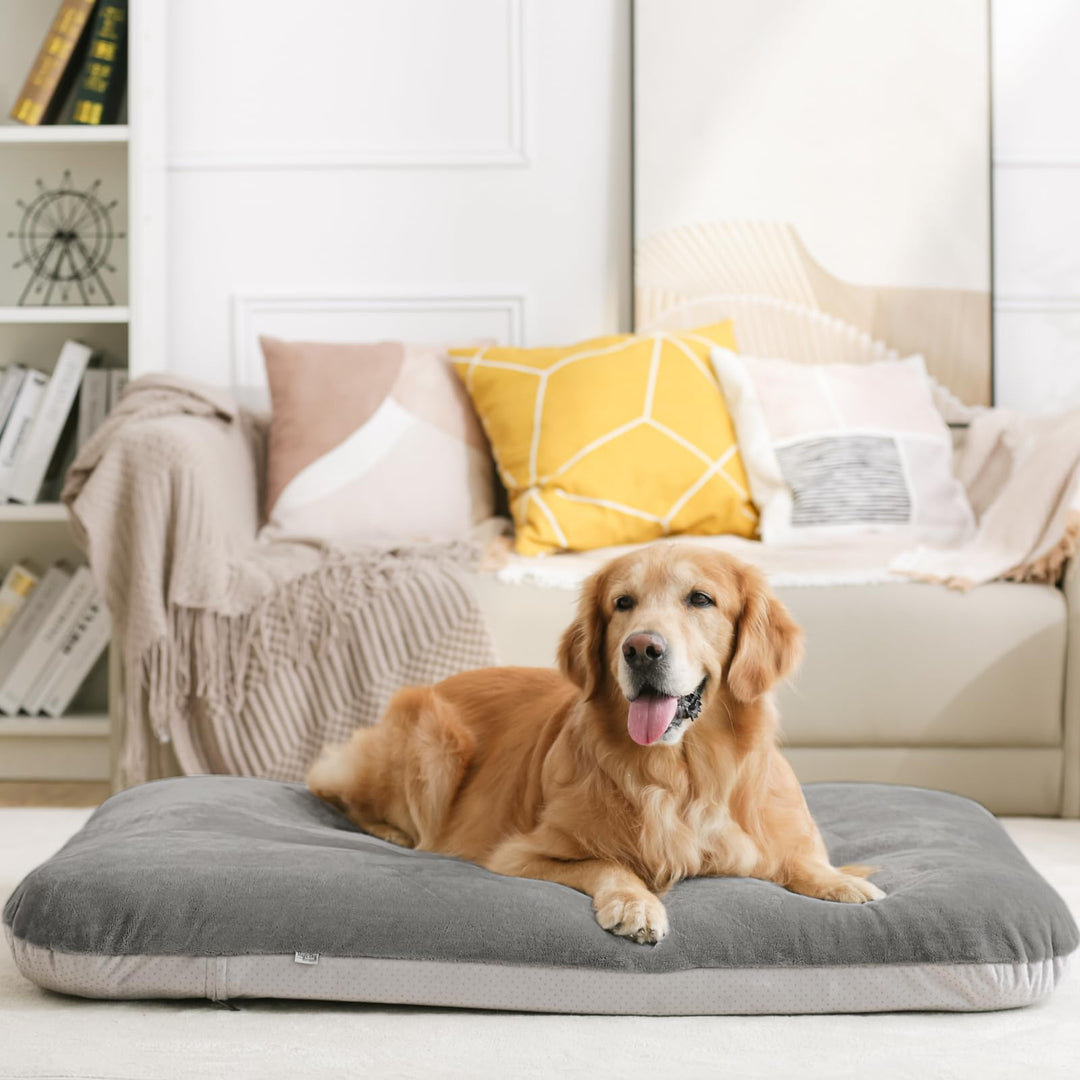 Super Soft Large Dog Bed, 39 Inches Big Dog Beds Orthopedic Foam Pet Beds with Anti Slip Bottom, Dog Sleeping Mattress with Removable and Washable Cover, Light Grey