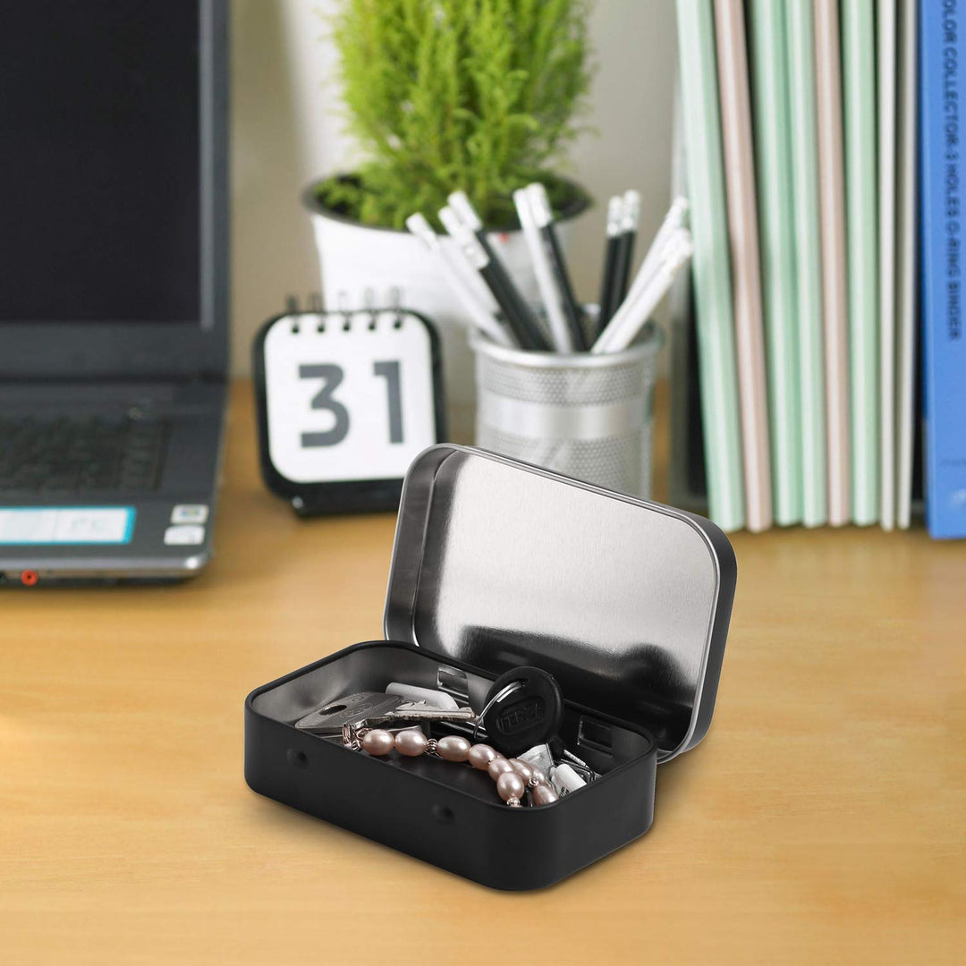 Metal Rectangular Hinged Tins - Pack of 40 Matte Black Mini Portable Box Containers Small Empty Storage Tins with Lids Home Organizer Kit for Storage Drawing Pin Jewelry Crafts