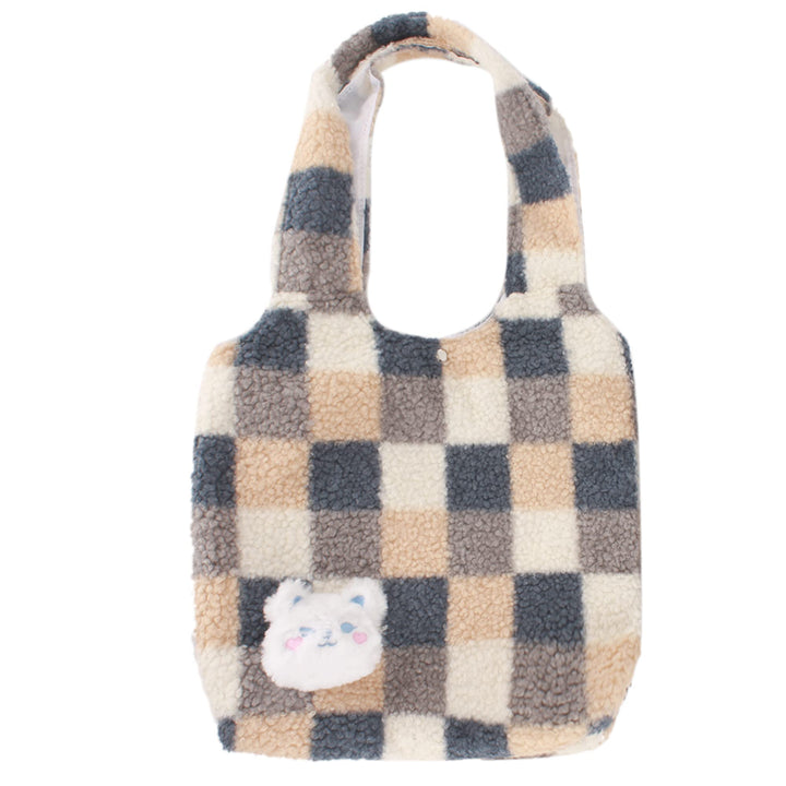 Women Girls Cute Bear Plush Shoulder Bag Large Tote Handbag Purse Faux Fur Shopping Dating Bag (6595+Blue)