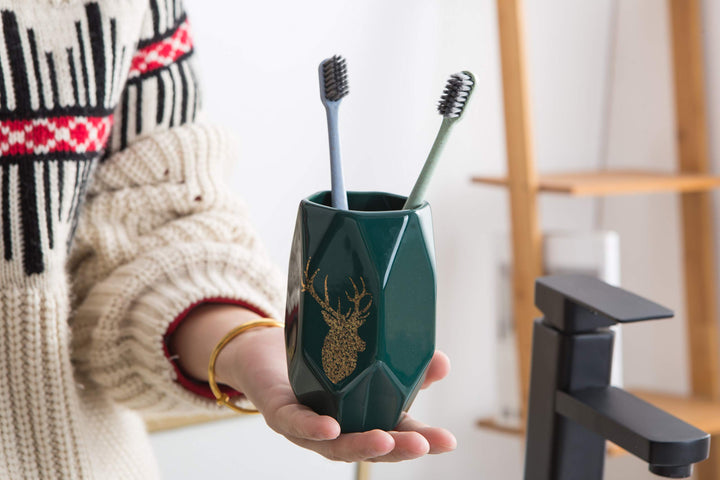 5 Pieces Ceramic Bathroom Accessories Set, Bathroom Vanity Countertop Accessory Set, Include Soap Dispenser, Toothbrush Holder, 2 Tumbler, Soap Dish, Color: Hunter Dark Green…