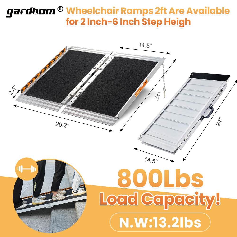 Portable Wheelchair Ramp 2FT, Anti-Slip Aluminum Folding Handicap Ramp Wheel Chair Ramp for Home Steps Wheelchair Ramps for Home Entrance Threshold Doorways Stairs Curbs Scooter