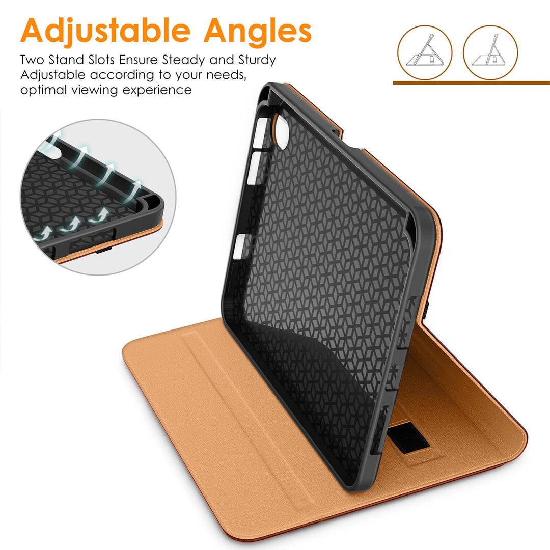 for iPad Mini 7th/6th Generation Case 8.3 Inch 2024/2021, Premium Leather Business Folio Stand Cover for iPad Mini 7 (A17 Pro) / Mini 6 with Pencil Holder-Multiple Viewing Angles, Brown