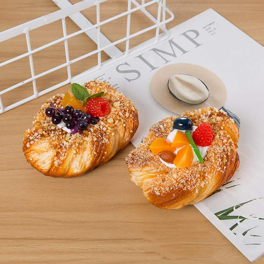 2pcs Artificial Food Bread Tart Pie Dessert Simulation Model Fake Cake Mousse Fruit Bakery Photography Props Decor (Flower Shape)