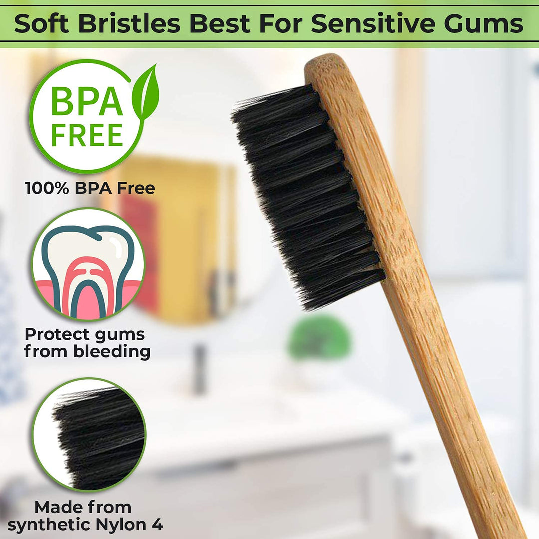 Wood Toothbrush Bamboo | Vegan Charcoal Soft bristles f