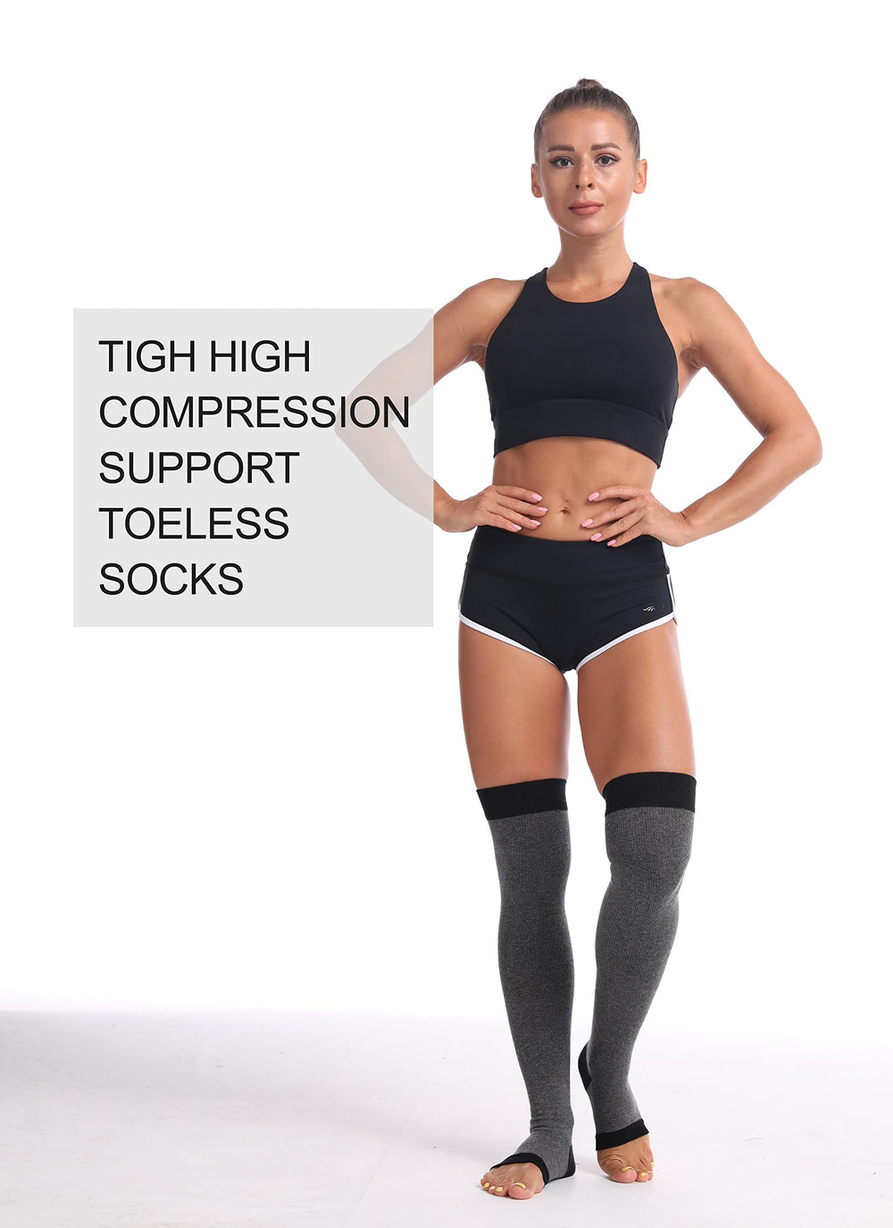 Thigh High Compression Open-Toe Socks for Women Over Knee Stocking for Yoga Runing,Leg Warmers Sleeves for Varicose Vein… (One Size, Gray)