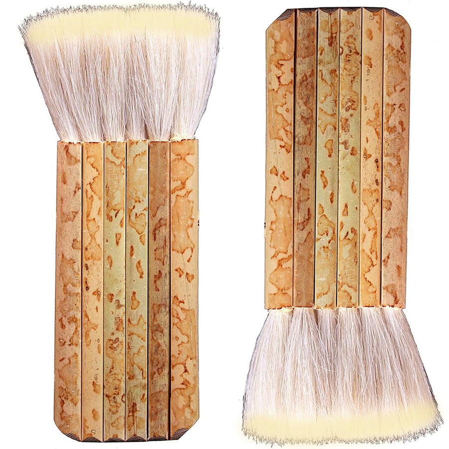 2 PCS Sheep Hair Hake Brush, 1 7/8 Bamboo Handle Hake Blender Brush for Watercolor/Pottery/Kiln Wash/Dust Cleaning/Ceramic/Decor Painting (6 Reeds)