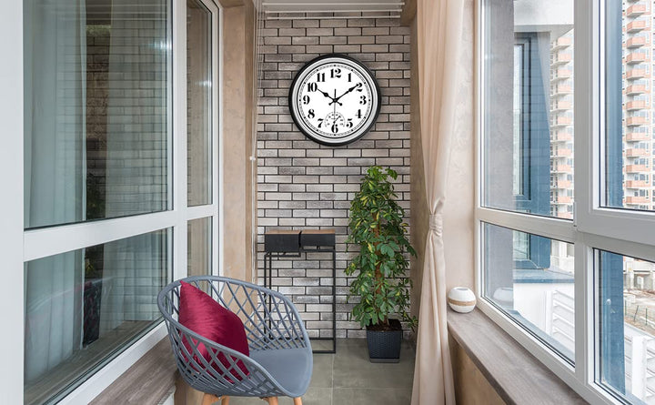12 Inch Indoor/Outdoor Retro Waterproof Wall Clock with Thermometer Silent Round Quartz Battery Operated Easy to Read Decorative for Kitchen Patio,Bathroom,Deck,Porch,Pool(Silver)