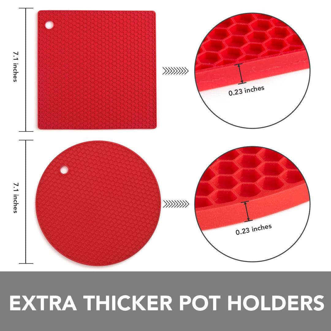 Joyhalo Trivets for Hot Dishes - Hot Pads for Kitchen, Silicone Pot Holders for Hot Pots and Pans, Silicone Mats for Kitchen Countertops, Table, Flexible Easy to Wash and Dry, Red