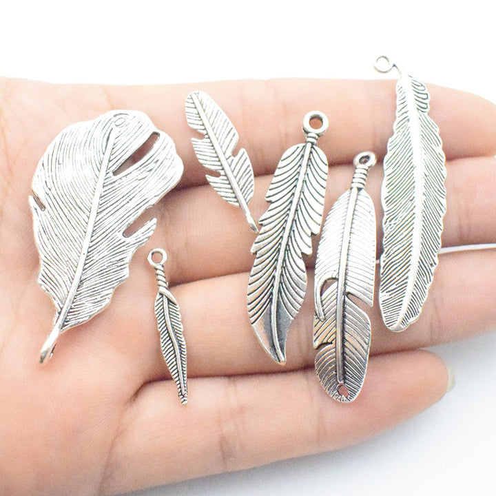 Samanter 100g Feather Charms Collection - Antique Silver Bronze Patina Big Goose Bird Plume Plumage Pinion Wing Feather Metal Pendants for Jewelry Making DIY Findings (HM17)