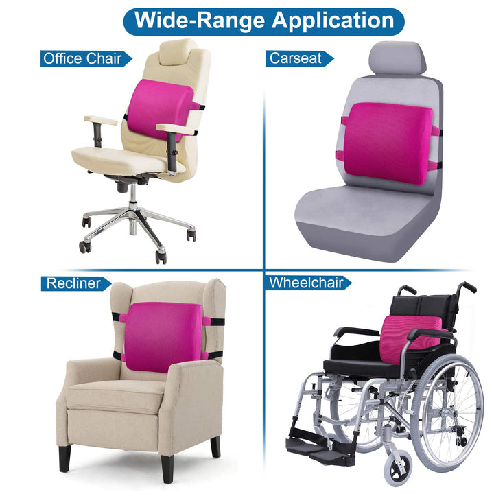 Love Home Memory Foam 3d Ventilative Mesh Lumbar Support Cushion Back Cushion - Alleviates Lower Back Pain - (Rose Red)