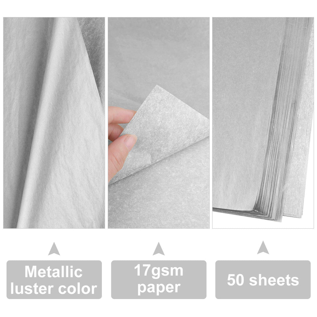 MIAHART 50 Sheets Silver Tissue Paper Bulk 20X14 Inch M