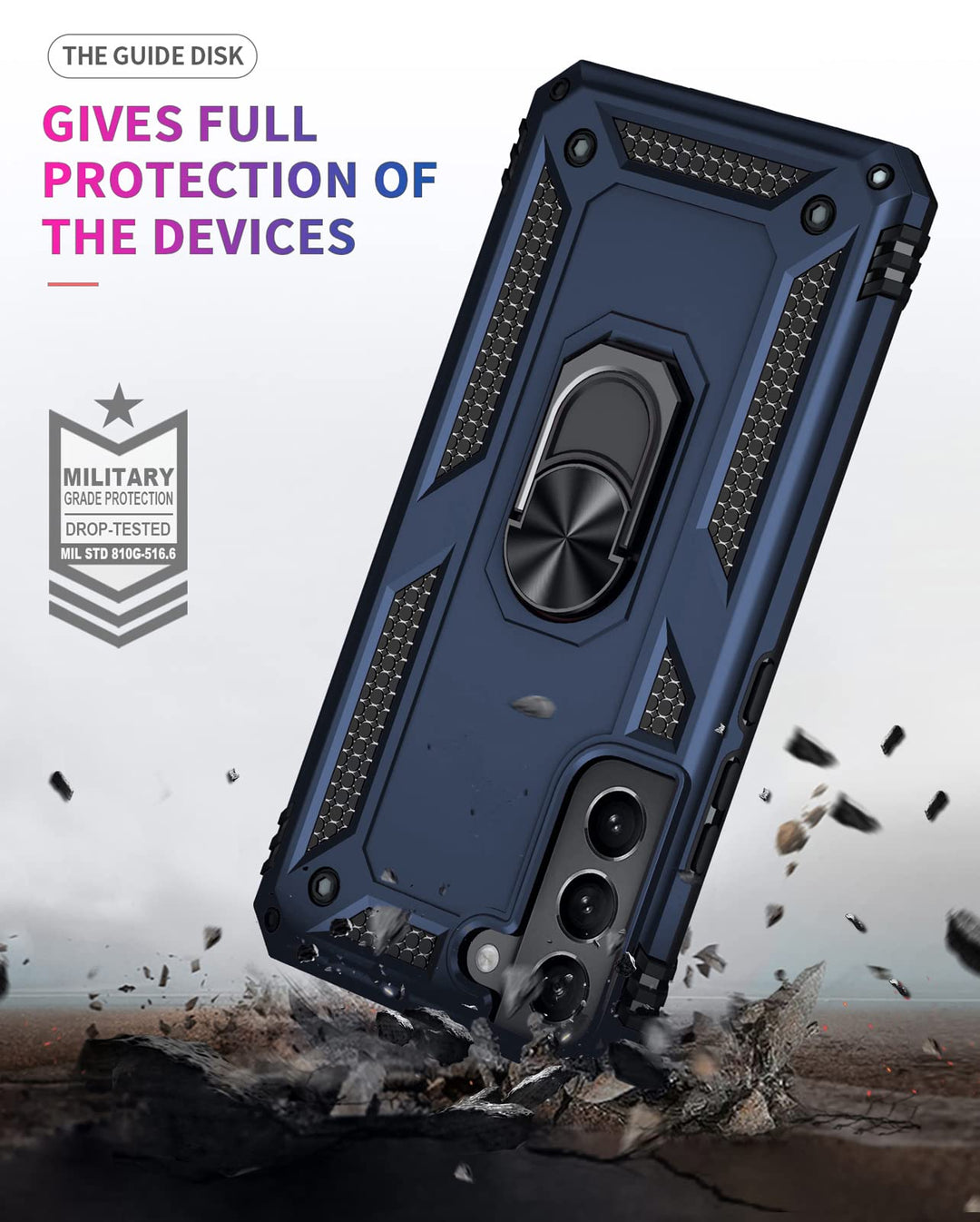 for Galaxy S22 Plus Case,Samsung Galaxy S22 Plus Case,with Screen Protector,[Military Grade] 16ft. Drop Tested Cover with Magnetic Kickstand Car Mount Protective Case for S22 Plus, Blue