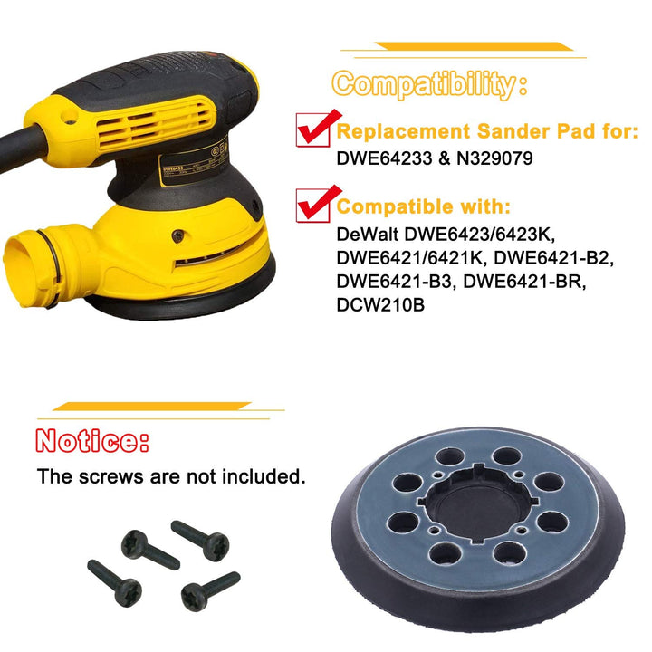 5-Inch Hook and Loop Replacement Sander Pad,Fit for DWE6423,DWE6423K,DWE6421,DWE6421K,DCW210B,Compatible with DEWALT Random Orbit Sander DWE64233, N329079 Parts