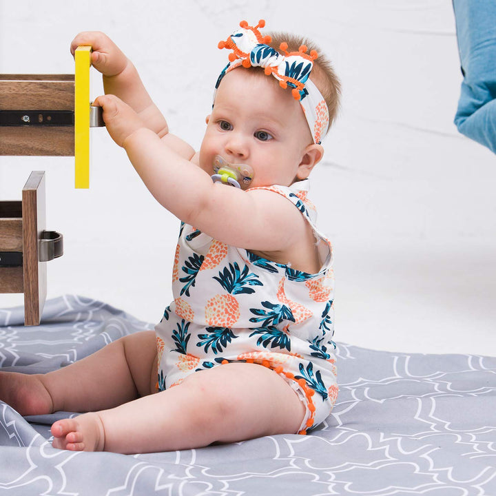 12 Pineapple Hawaii Romper with Headband for Baby Girl Nevolty Summer Simple Soft Tassel Jumpsuit Outfits,Yellow Orange white