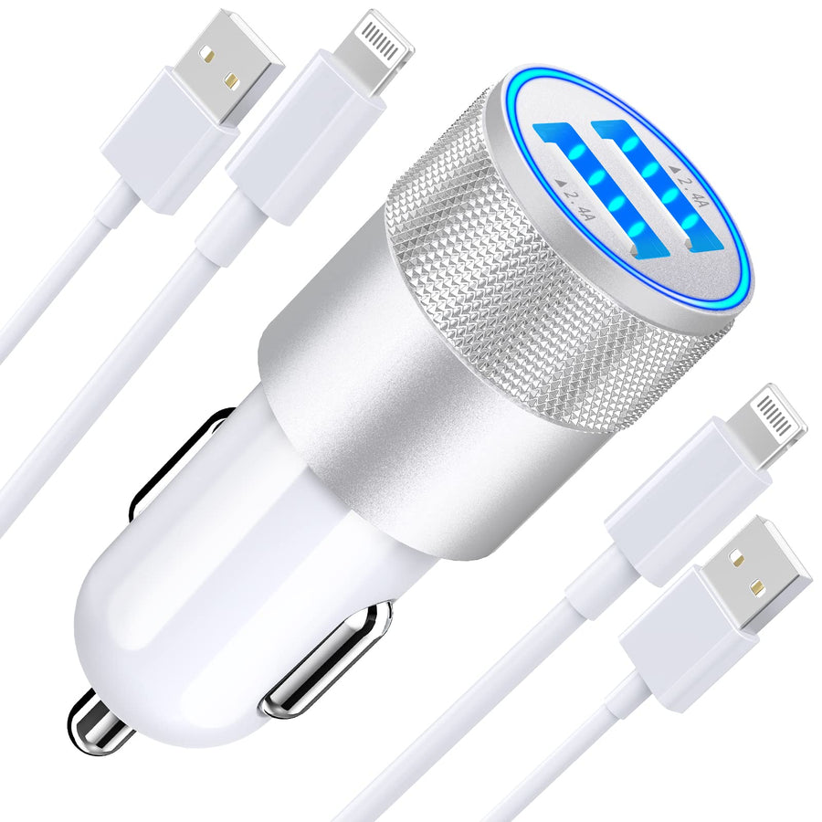 MFi CertifiediPhone Fast Car Charger, 4.8A Dual USB Power Car Charger Fast Charging Cigarette Lighter Adapter + 2Pack Lightning to USB Cable for iPhone 14 13 12 11 Pro/XS/XR/Mini/X/8/iPad