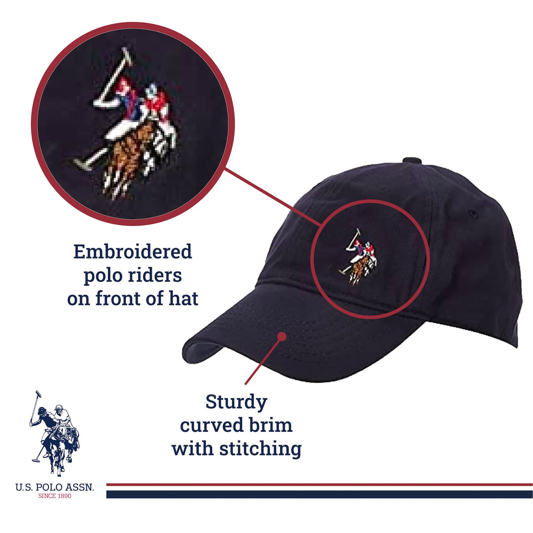 U.S Polo Assn. Dad Hat, Adult Cotton Adjustable Baseball Cap with Curved Brim and Embroidered Horse Logo, Navy,One Size