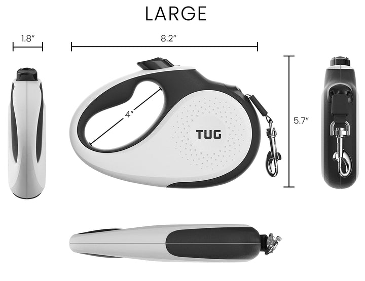360° Tangle-Free Retractable Dog Leash | 16 ft Strong Nylon Tape | One-Handed Brake, Pause, Lock (Large, White)