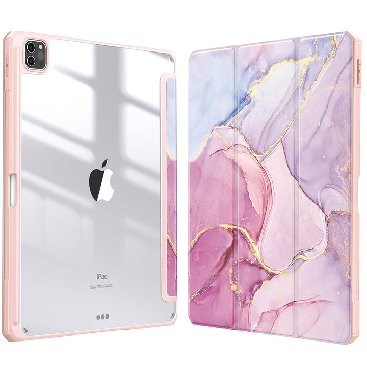Hybrid Slim Case for iPad Pro 12.9-inch 6th Generation 2022, [Built-in Pencil Holder] Shockproof Cover w/Clear Transparent Back Shell, Also Fit iPad Pro 12.9 5th/4th/3rd Gen, Dreamy Marble