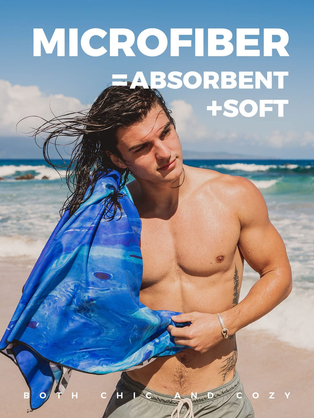 Microfiber Beach Towel Fast Drying, Extra Large 71 x 32 Sand Free Beach Towel Super Lightweight Towels for Swimming Pool, Camping, Picnic, Yoga Gym Sports
