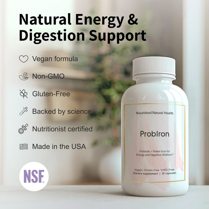 ProbIron - Women&#39;s Probiotic + Iron Supplement Boosted with Vitamin C and Copper - Vegan Formula for Energy and Digestive Wellness - 90 Capsules