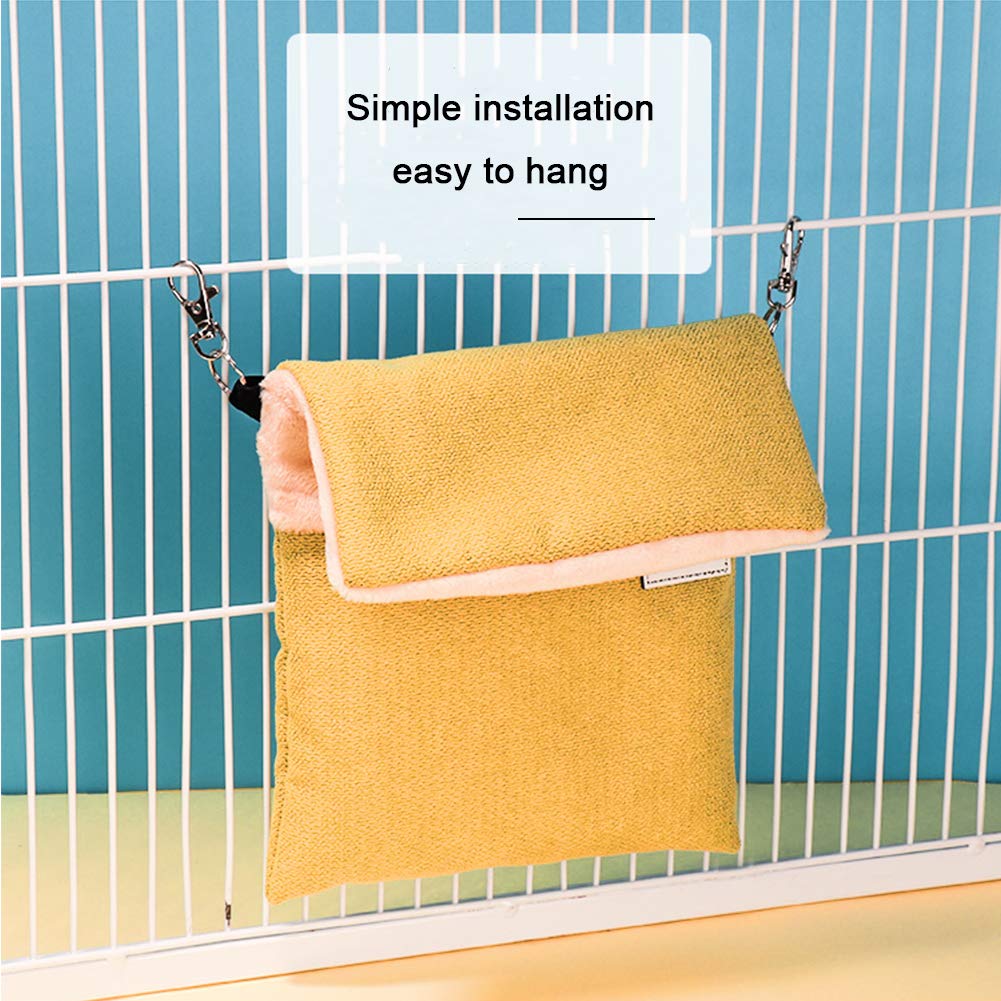 ® Small Pet Hanging Bed Sleep Pouch with Heated Warm Compartment Pet Hammocks Bed for Hamster Rat Sugar Glider Squirrel Ferret Warm Nest Bed Hideout Cave Pet Cage Accessories (Blue, M)