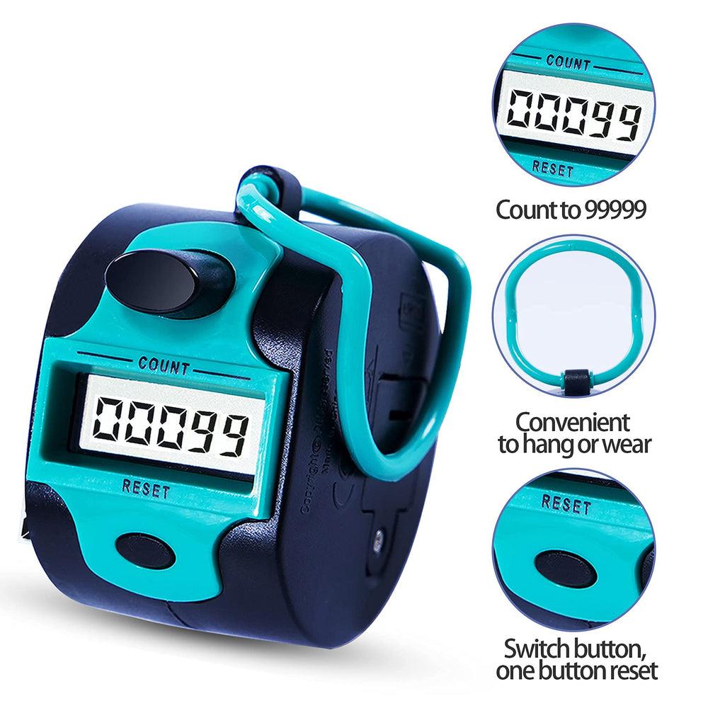 Handy Tally Counter Electronic Clicker Manual Digital Stitch Counters Finger Ring Mechanical Palm Handheld Pitch 5-Digit Display Click Counter Number Count for Row, People, Golf,Crochet,Lap&Knitting