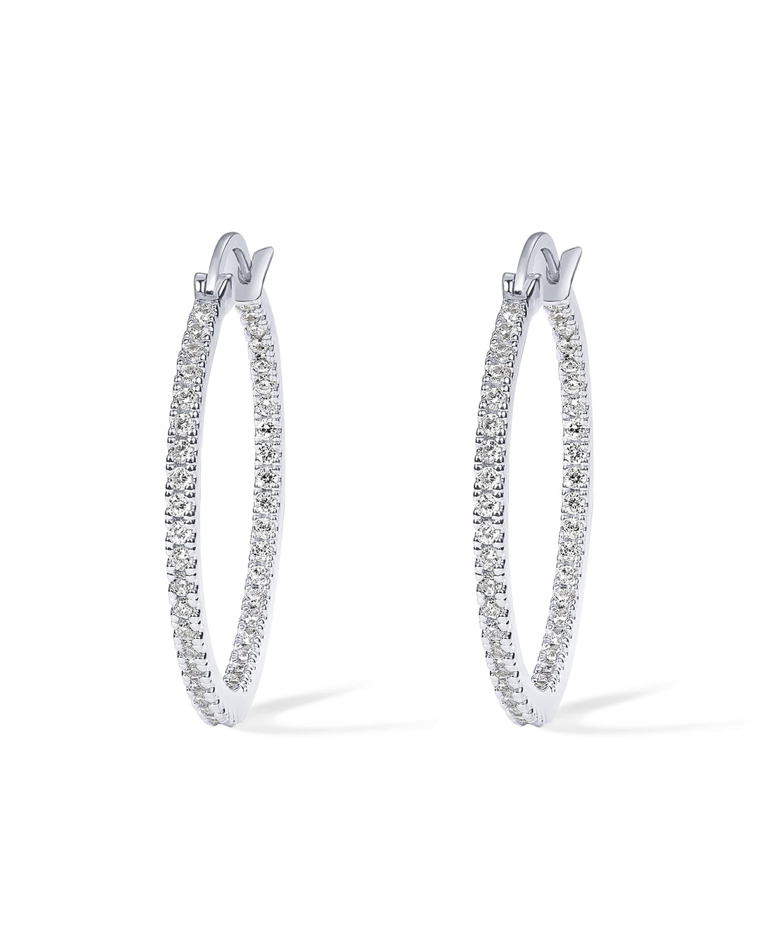 14K Gold Plated 925 Sterling Silver Post Cubic Zirconia Hoop Earrings | Large White Gold Hoops