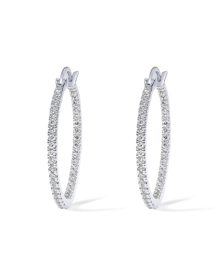 14K Gold Plated 925 Sterling Silver Post Cubic Zirconia Hoop Earrings | Large White Gold Hoops