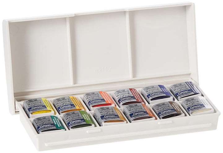 Winsor &amp; Newton Cotman Watercolor Paint Set, Sketchers&#39; Pocket Set, 12 Half Pan w/ Brush