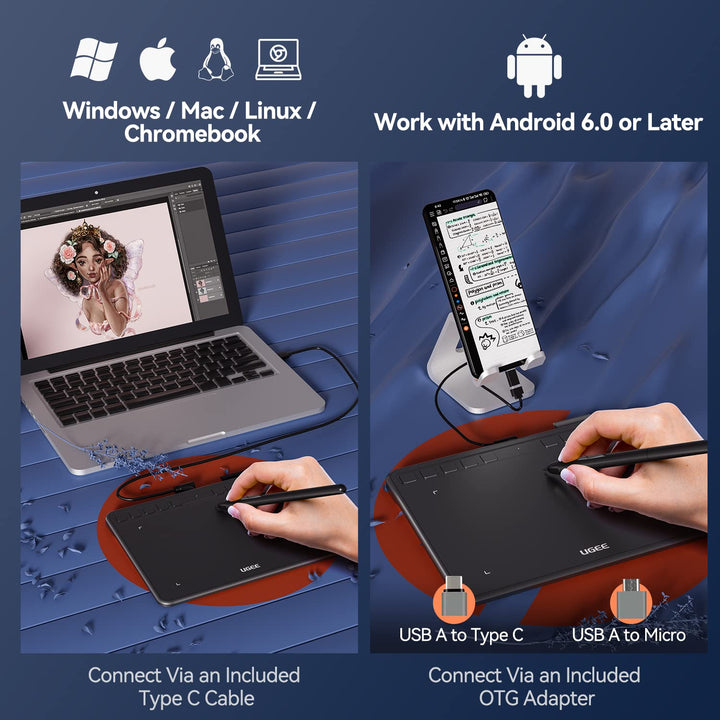 Graphics Drawing Tablet, S640 Digital Drawing Pad with 10 Hot Keys, 6.5x4 inch Pen Tablet with 8192 Levels Battery-Free Stylus Support Android/Windows/Mac OS/Chrome OS/Linux