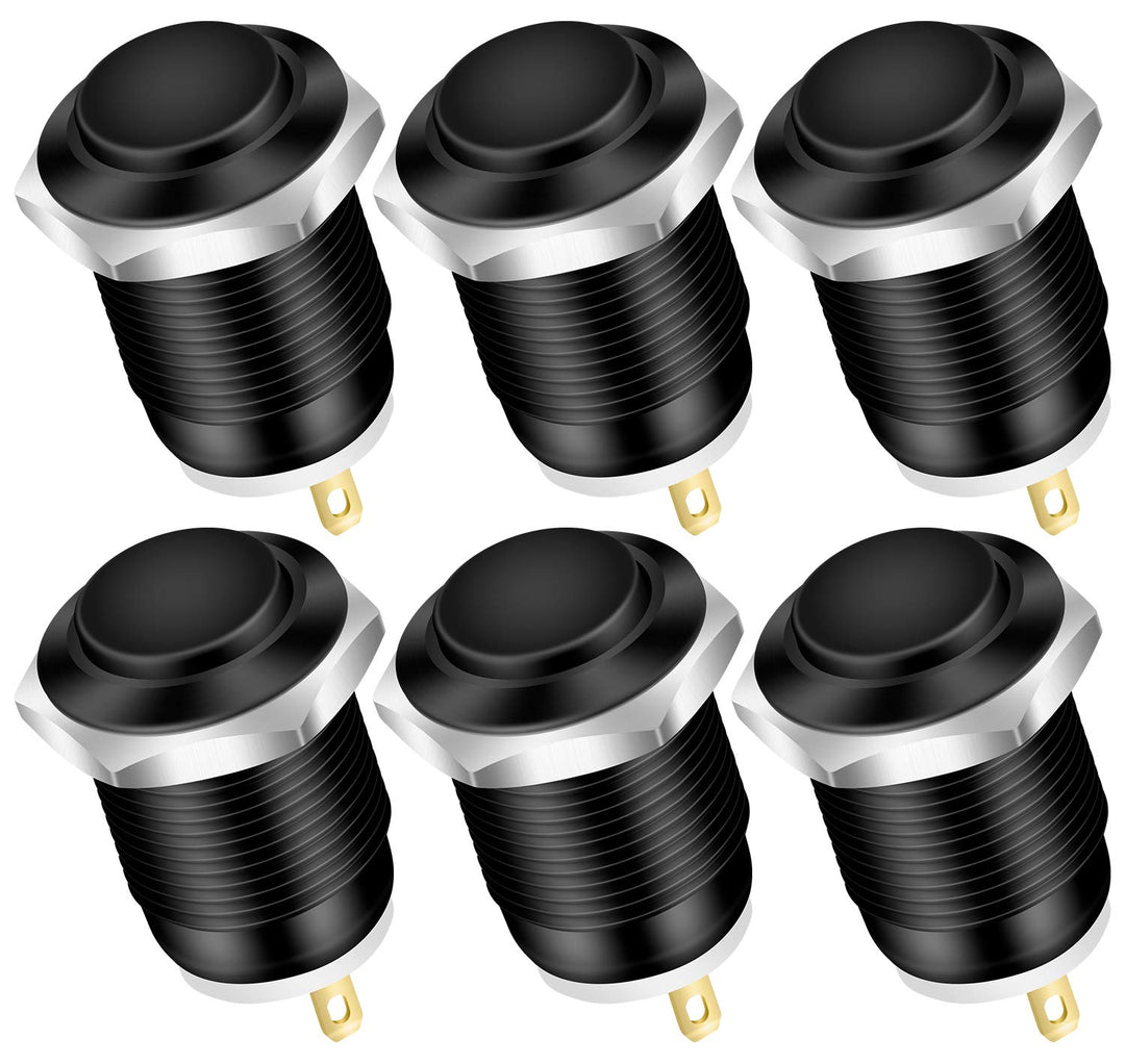 DaierTek 6pcs 12V Momentary Push Button Switch Waterproof Black Metal 12mm 1/2&#39;&#39; Small Round Power Pushbutton 2 Pin Push ON