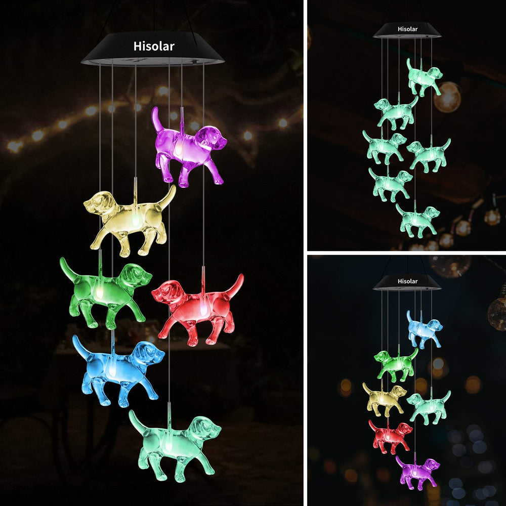 HiSolar Crystal Dog Solar Wind Chimes Outdoor Color Cha