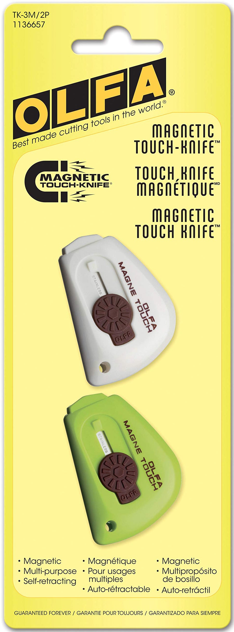 Magnetic Touch Knives (TK-3M/2P) - Multi-Purpose Disposable Mini Pocket Sized Utility Knife Box Cutter w/Retractable Stainless Steel Blade & Keychain Hole (2 Pack)