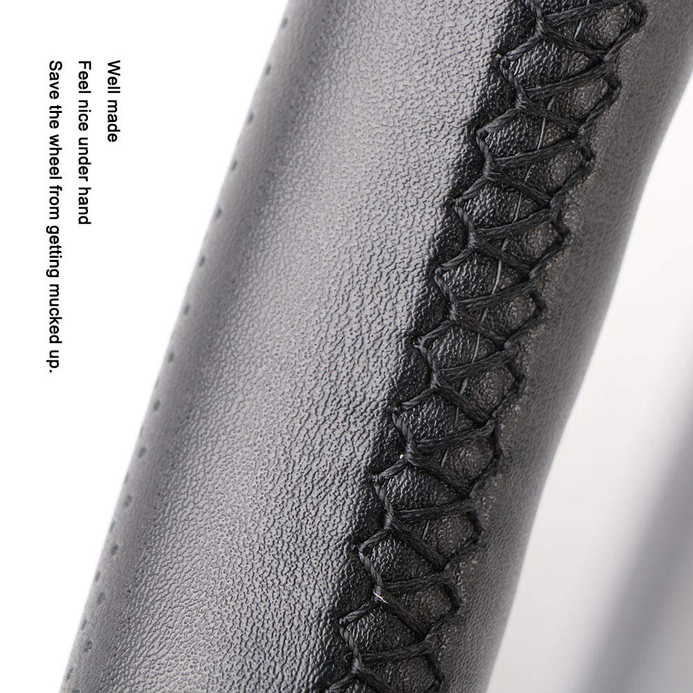 Universal Genuine Leather Steering Wheel Cover Hand Sewing Breathable Design 15 Inch DIY Cowhide Car Steering Wrap Black