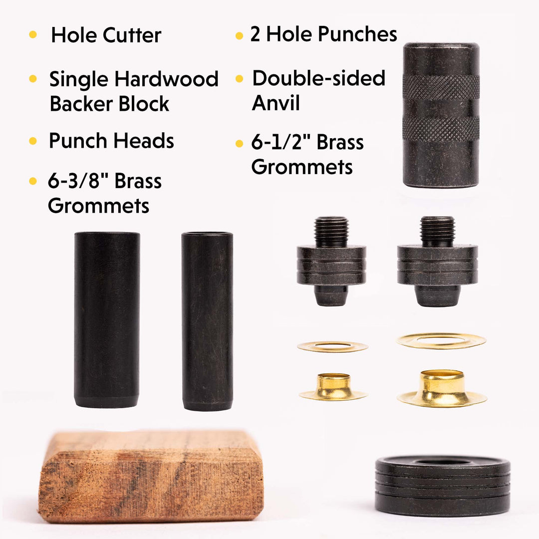 3/8-1/2 Grommet Kit - Rustproof Solid Brass Grommets for Tarp Repair, Reinforcing Canvases, and Fabric Rings