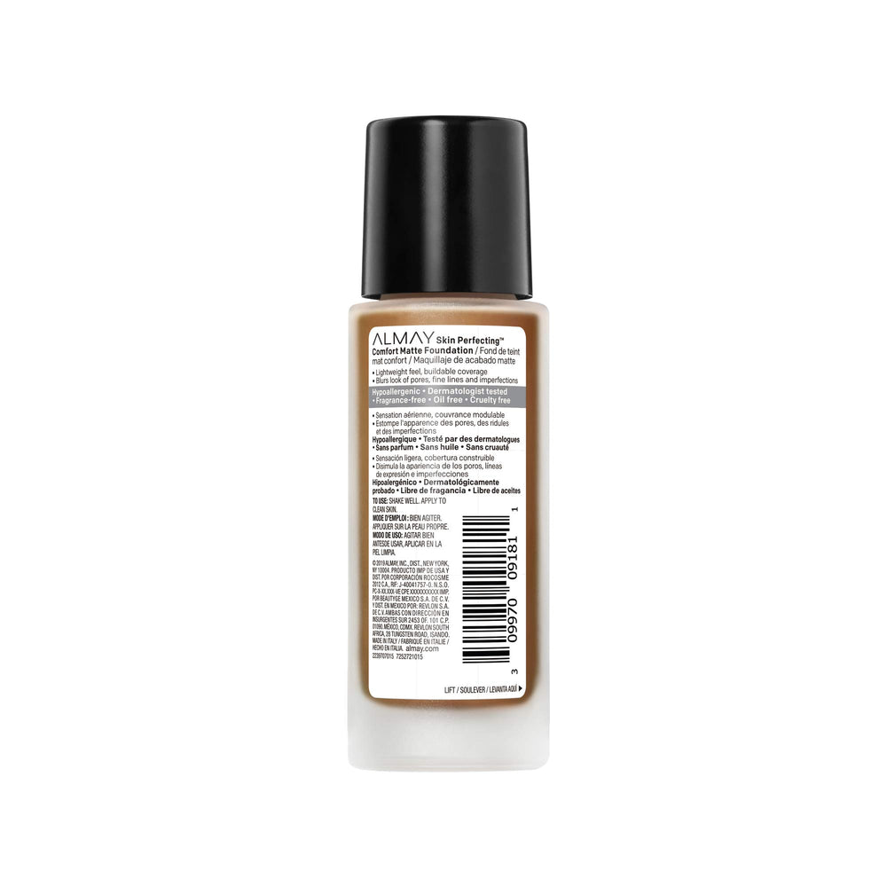 Skin Perfecting Comfort Matte Foundation, Hypoallergenic, Cruelty Free, -Fragrance Free, Dermatologist Tested Liquid Makeup, Warm Almond