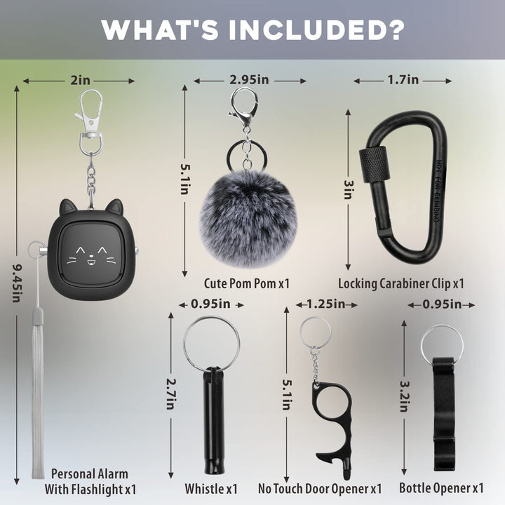Keychain Set for Girls with Personal Alarm, Keychain Accessories with Personal Sound Siren, Cute Pom Pom, Locking Carabiner Clip and Whistle