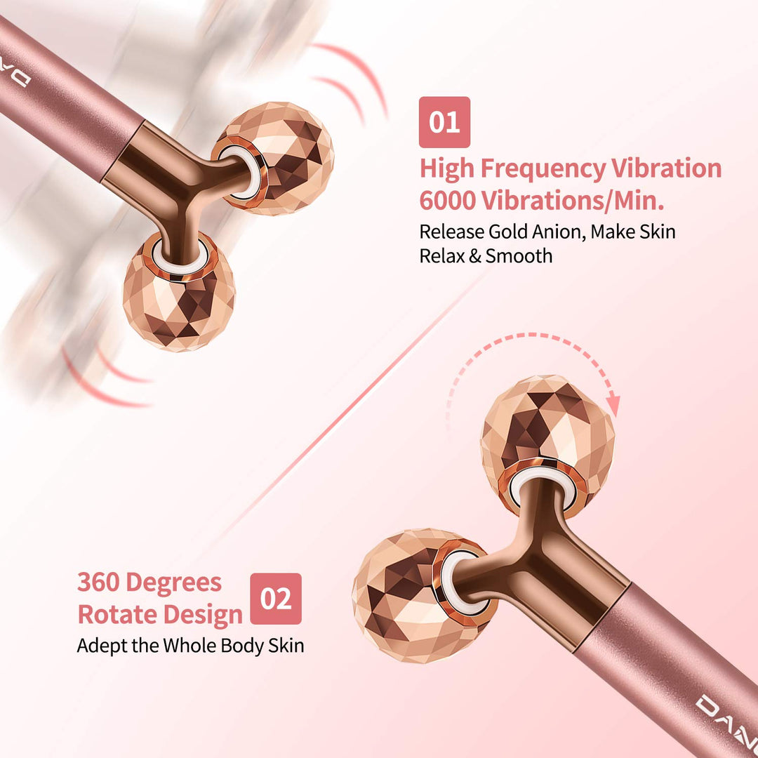 2-IN-1 Electric Face Massager Roller 24k Rose Gold Face Roller, 3D Roller and Unique Crescent Shape Facial Roller Massager Kit Arm Eye Nose Massager Skin Care Tools