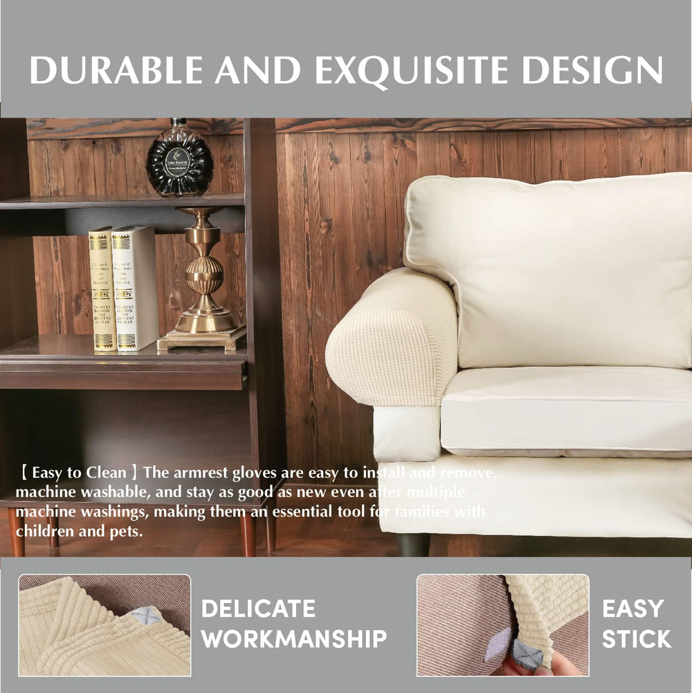 Couch Arm Covers - Stretch Armchair Cover Polyester Office Chair Armrest Covers for Sofa, Anti-Stain and Washable Arm Chair Slipcover - Coffee - Pack of 2