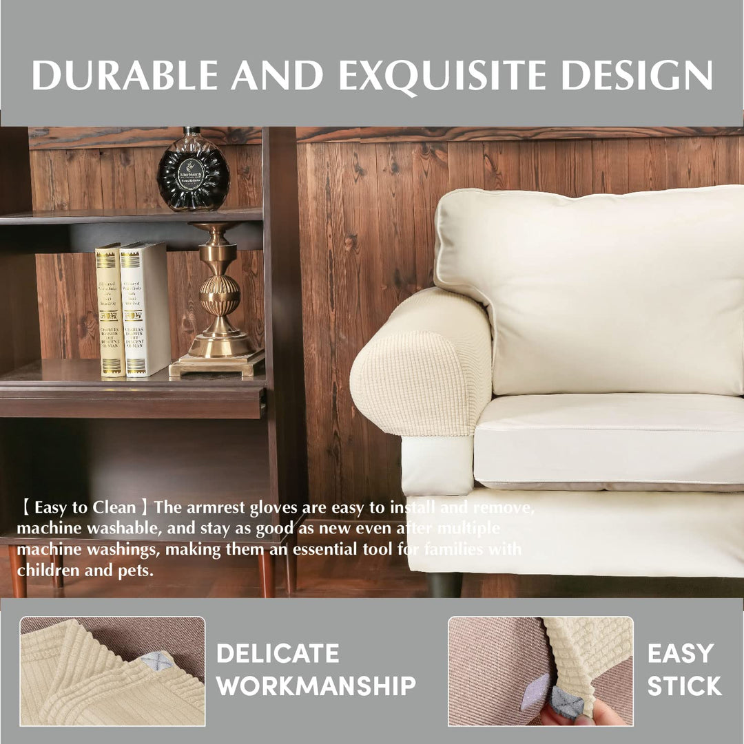 Couch Arm Covers - Stretch Armchair Cover Polyester Office Chair Armrest Covers for Sofa, Anti-Stain and Washable Arm Chair Slipcover - Coffee - Pack of 2