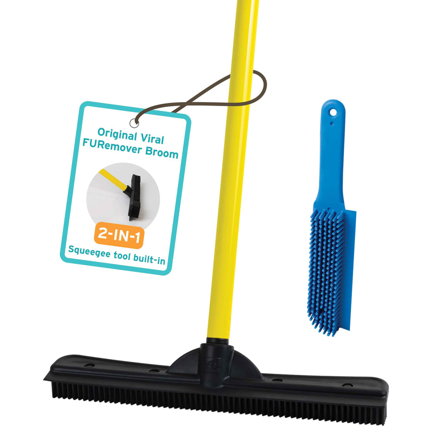 Original Pet Hair Rubber Broom with Squeegee, with 58” Telescopic Handle for Carpet, Tile and Hardwood and Handheld Lint Brush Combo