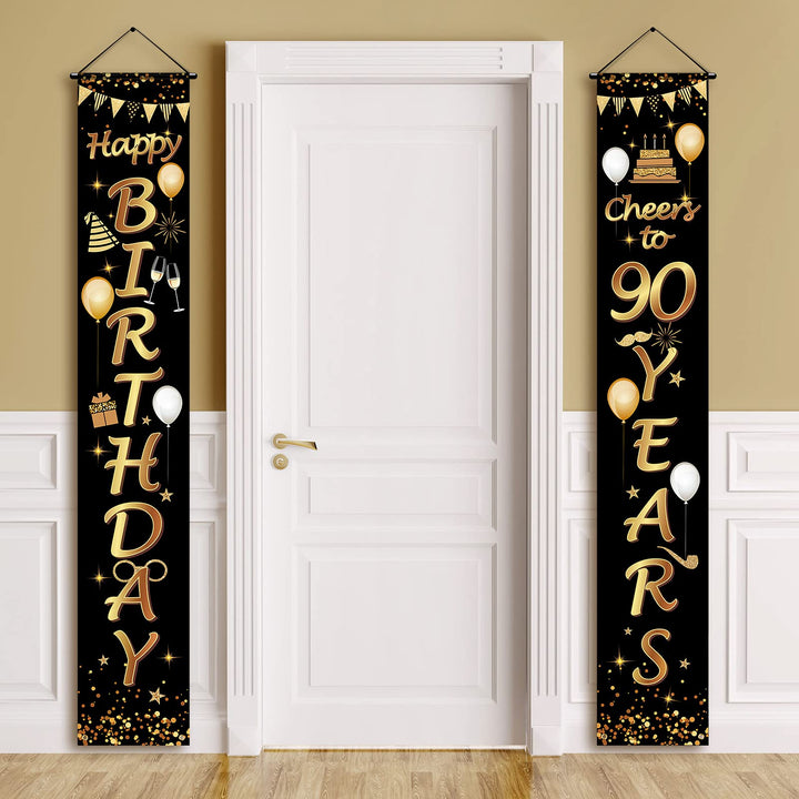 2 Pieces 90th Birthday Party Decorations Cheers to 90 Years Banner Porch Sign Door Hanging Banner 90th Party Decorations Welcome Porch Sign for 90 Years Birthday Supplies, 71 x 12 Inches