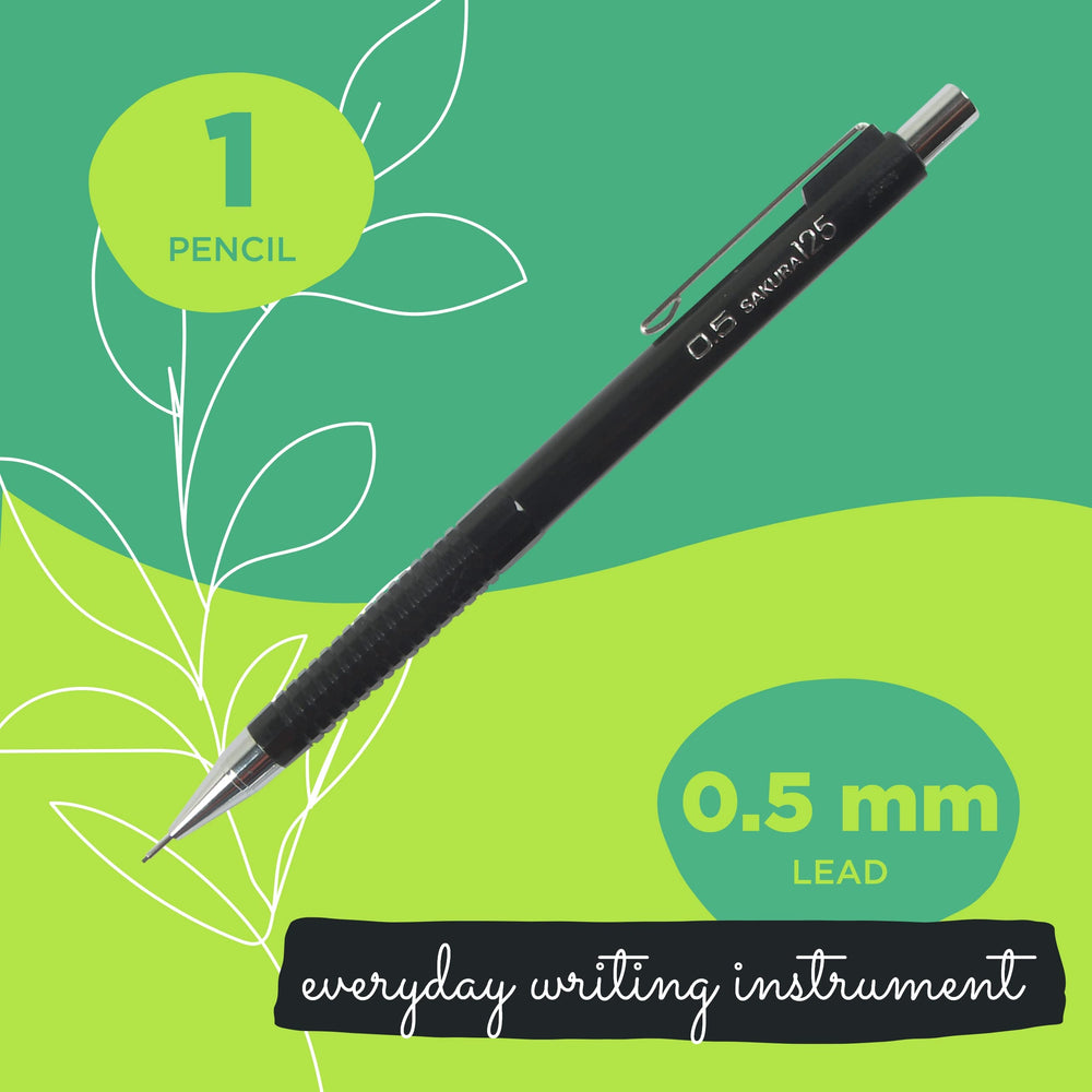 Mechanical Pencil 0.5 mm - Pencil with 3 Eraser Refills - Fixed Sleeve for Using Rulers and Templates - Black
