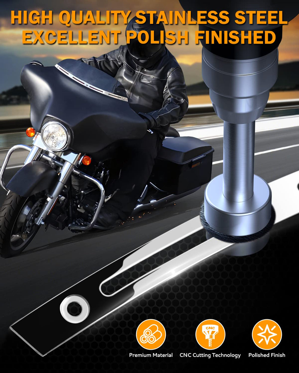 PBYMT Polished Stainless Slotted Batwing Windshield Tri