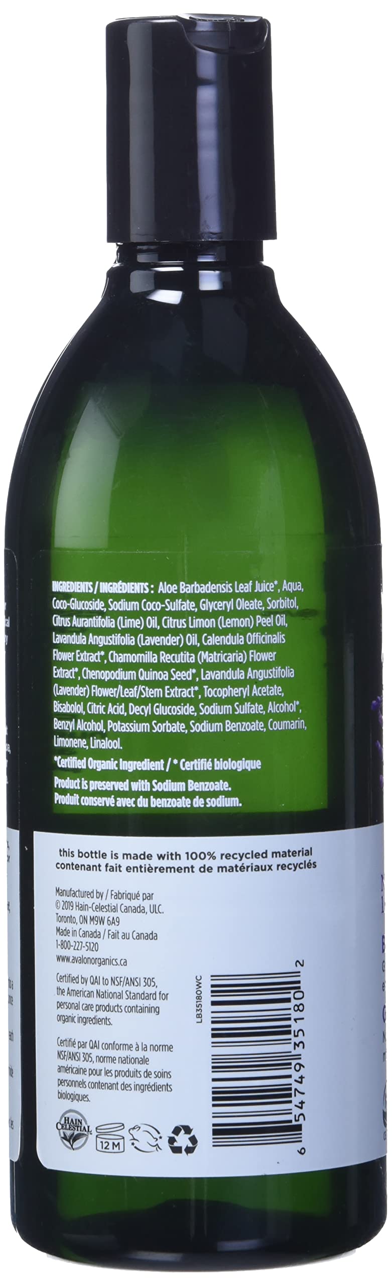 Avalon Organic Botanicals, Bath &amp; Shower Gel, Lavender, 350 ml